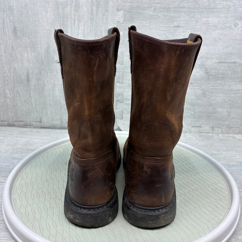 Caterpillar Revolver Wellington Work Boots Mens 9.5 Brown Leather Steel Toe Pull